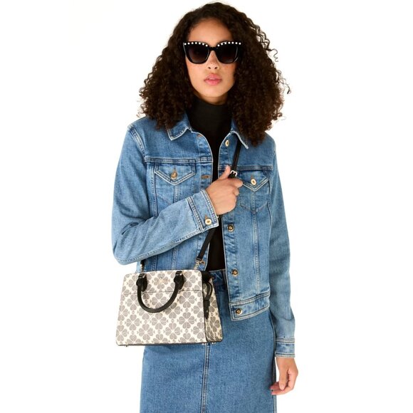 New Kate Spade Signature Spade Flower Small Satchel Black Multi - Picture 2 of 5